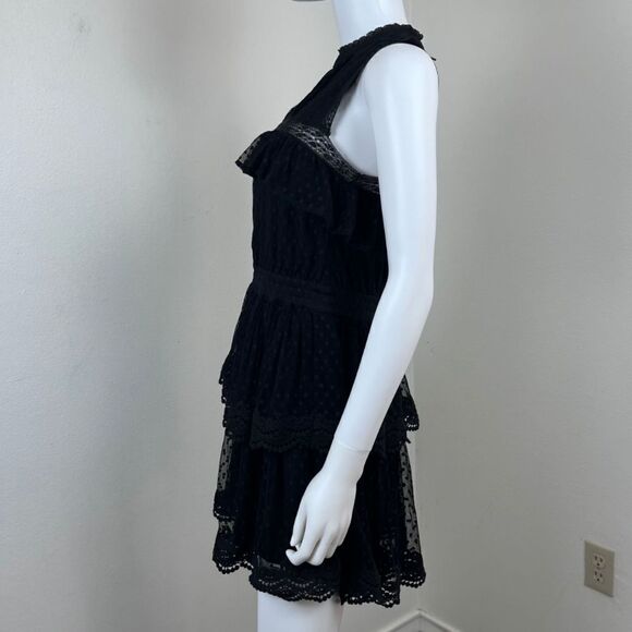 Misa Liat Point D'esprit Size XS Black Swiss Dot Lace Tiered NEW Mini Dress - Picture 11 of 15